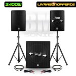 Pack sonorisation dj 2400w - subwoofer 46cm + 2 enceintes 30cm + pieds - bms1812