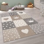 Paco home tapis enfant tapis chambre enfant fille garcon pastel 3d pois coeur beige beige 140x200 cm