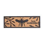 Paillasson en fibre de coco  motif abeille - marron / noir - l 75 x l 252 cm