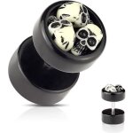 Boucles doreilles - trois ttes de mort - acrylique - noir - mixte