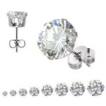 Paire boucles doreilles homme femme ado acier pierre blanche ronde (4mm)