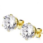Boucles doreilles - plaqu� or - zircon rond blanc - clou / puce - 9mm - mixte