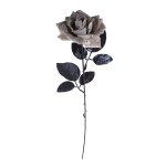 Décoration de table - rose grise halloween - 42 cm - tige et feuilles noires Décoration de table - rose grise halloween - 42 cm - tige et feuilles noires