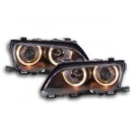 Paire de feux phares avant bmw serie3 berline e46 de 2001 a 2003 angel eyes noir