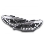 Paire de feux phares avant peugeot 206 de 1998 a 2003 daylight drl chrome