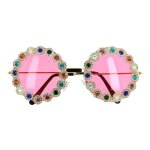 Paire de lunettes roses flower power strass femme