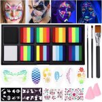 Palette maquillage enfant 34 couleurs fluorescents uv - peinture visage et corporelle avec 3 pinceaux ...
