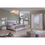 Panaca - chambre compl�te 160x200cm cr�me et bronze + leds