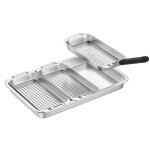 Panier � barbecue - bbq - acier inoxydable - 3 paniers - plateau de service - poign�e universelle