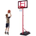 Panier de basket - ball sur pied 95 - 155cm costway - supportbase lest�e remplissable - cercle m�tallique ...