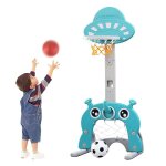 Panier de basket pour enfant 3 en 1 - hauteur r�glable - avec but de football et lancer danneaux - 58x55x146 ...