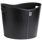 Panier � bois - aduro - proline - � 39 x 31 cm - simili cuir noir avec coutures apparentes - poign�es ...