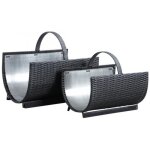 Paniers à bûches - lot de 2 - rotin synthétique gris - aluminium - dimensions variées Paniers à bûches - lot de 2 - rotin synthétique gris - aluminium - dimensions variées
