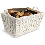 Panier à bûches - creative home - 47 x 33 x 30 cm - tissé à la main - intérieur en jute - blanc Panier à bûches - creative home - 47 x 33 x 30 cm - tissé à la main - intérieur en jute - blanc