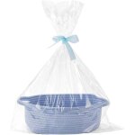 Panier cadeau vide tress� avec 3 sacs transparents et rubans id�al pour f�tes saisonni�res bleu