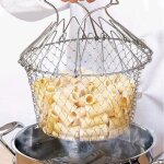 Panier de chef en acier inoxydable pliable vapeur rincer frire bonde tamis filet de cuisine outil de ...