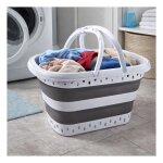 Panier corbeille � linge retractable et pliable avec ances - 45 litres - blanc gris