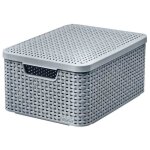 Panier avec couvercle - curver - style m - 38. 6 x 28. 7 x 17 cm - plastique - gris clair