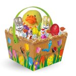 Panier garni de 40 chocolats de p�ques et kinder et son poussin tout doux