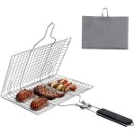 Panier grille pour barbecue - inox - pliable - poigne amovible - support portable - grande surface de ...
