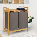 Idmarket panier  linge 2 bacs bambou bea tissu gris fonc