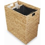 Panier � linge 2 compartiments - zgeer - 120l - sacs amovibles - jacinthe deau - 58x34x61 cm - beige