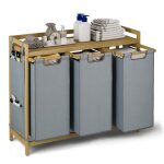 Panier � linge 3 compartiments - bealife - cadre en bois - tissu - 3 x 42 l - meuble salle de bain - ...