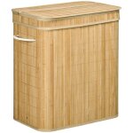 Panier � linge bambou 90l bois naturel 54. 2x35. 2x59. 5cm - couvercle poign�es 2 compartiments - sac ...