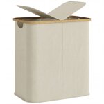 Panier � linge - homcom - double pliable 80 l - couvercle - poign�es rainur�es - beige