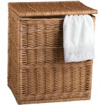 Panier � linge en osier avec doublure ? malle rectangulaire marron 2 anses