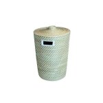 Panier � linge phuket en jonc de mer naturel tress� blanc