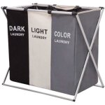 Panier � linge - hautstore - pliable - 3 sacs amovibles - 155l - 68x38x60cm - gris blanc noir