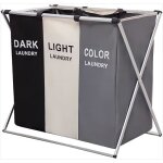 Panier � linge pliable triple corbeille � linge 3 sacs amovibles (155l) pour salle de bain chambre � ...