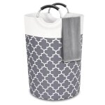 Panier à linge rond gain de place avec poignée en mousse daluminium pour salle de bain - gris - 82l Panier à linge rond gain de place avec poignée en mousse daluminium pour salle de bain - gris - 82l