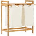 Panier a linge sur pied bambou - 2 paniers a linge sale - tissu blanc - corbeilles a linge - salle de ...