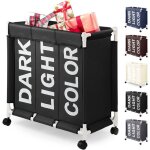 Panier � linge triple avec roulettes - vetobiol - 90l - 3 compartiments - tissu oxford - 61x34x69 cm ...