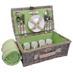 Panier pique - nique pour 4 personnes panier en osier acier ino par ydable porcelaine gris - vert Panier pique - nique pour 4 personnes panier en osier acier ino par ydable porcelaine gris - vert