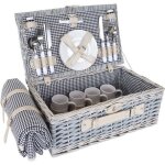 Panier pique - nique noir et blanc en osier pour 4 personnes avec couvert assiettes verres div04016 Panier pique - nique noir et blanc en osier pour 4 personnes avec couvert assiettes verres div04016