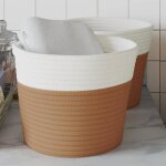 Paniers de rangement - noname - 2 pcs - marron et blanc - 24x18 cm - 100% coton