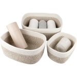 Panier de rangement en coton tiss� - blanc et marron - ensemble de 3 corbeilles empilables � usages multiples ...
