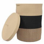 Panier de rangement avec couvercle - vidaxl - 37x50 cm - noir et beige - coton et polyester - design ...