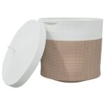 Panier de rangement avec couvercle - vidaxl - moderne - marron et blanc - coton - 40x35 cm - poign�es ...