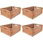 Panier de rangement - creative home - lot de 4 - osier naturel - 40x30x16 cm - poign�es