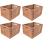 Panier de rangement - creative home - rectangulaire 40x30x24 cm - lot de 4 - poign�es - osier naturel ...