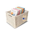 Panier de rangement - creative home - rectangulaire 40x30x24 cm - blanc - osier naturel - poign�es 5 ...