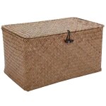 Panier de rangement en paille fait main bo�te � maquillage avec couvercle