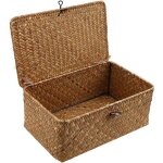 Panier de rangement en rotin tress� avec couvercles paniers � linge en jonc de mer - organisateur de ...