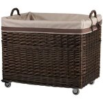 Panier rectangulaire en osier blanc avec roulettes et doublure imperm�able poign�es