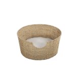 Panier rond athena pour chien et chat en jonc de mer coussin cru