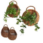 Panier suspendu de fleurs 2 pi�ces en rotin suspendu au mur en bois pot daneth vert en rotin